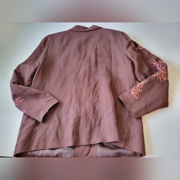 Victor Costa Women's Linen Blend Floral Embroidered Brown Blaze L - Picture 3 of 12